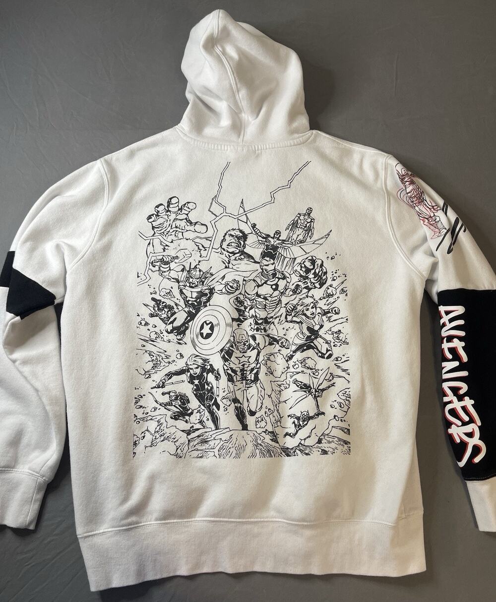Marvel Avengers Hoodie White Large Graphic Back Avengers Team Print